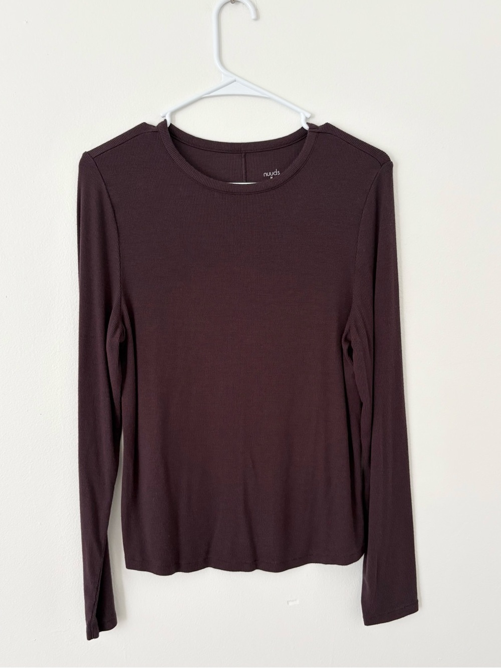 Nuuds Eggplant Slinky Ribbed Long Sleeve High Crew Neck Tee Size XL - Picture 4 of 7